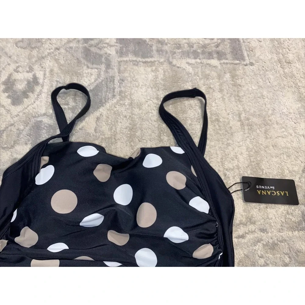 New Lascana For Venus Slimming One Piece Black Multi Polka Swim Swimsuit  Sz 10 - Picture 4 of 7